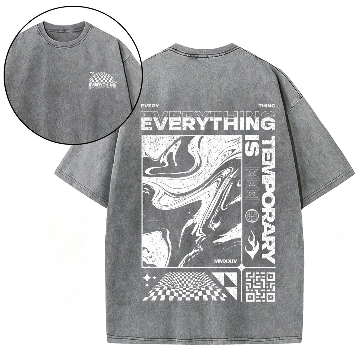 Everything Is Temporary design , Acid Wash Tee, Oversized Unisex Graphic Shirt, Front and Back Print, Vintage Streetwear Gift
