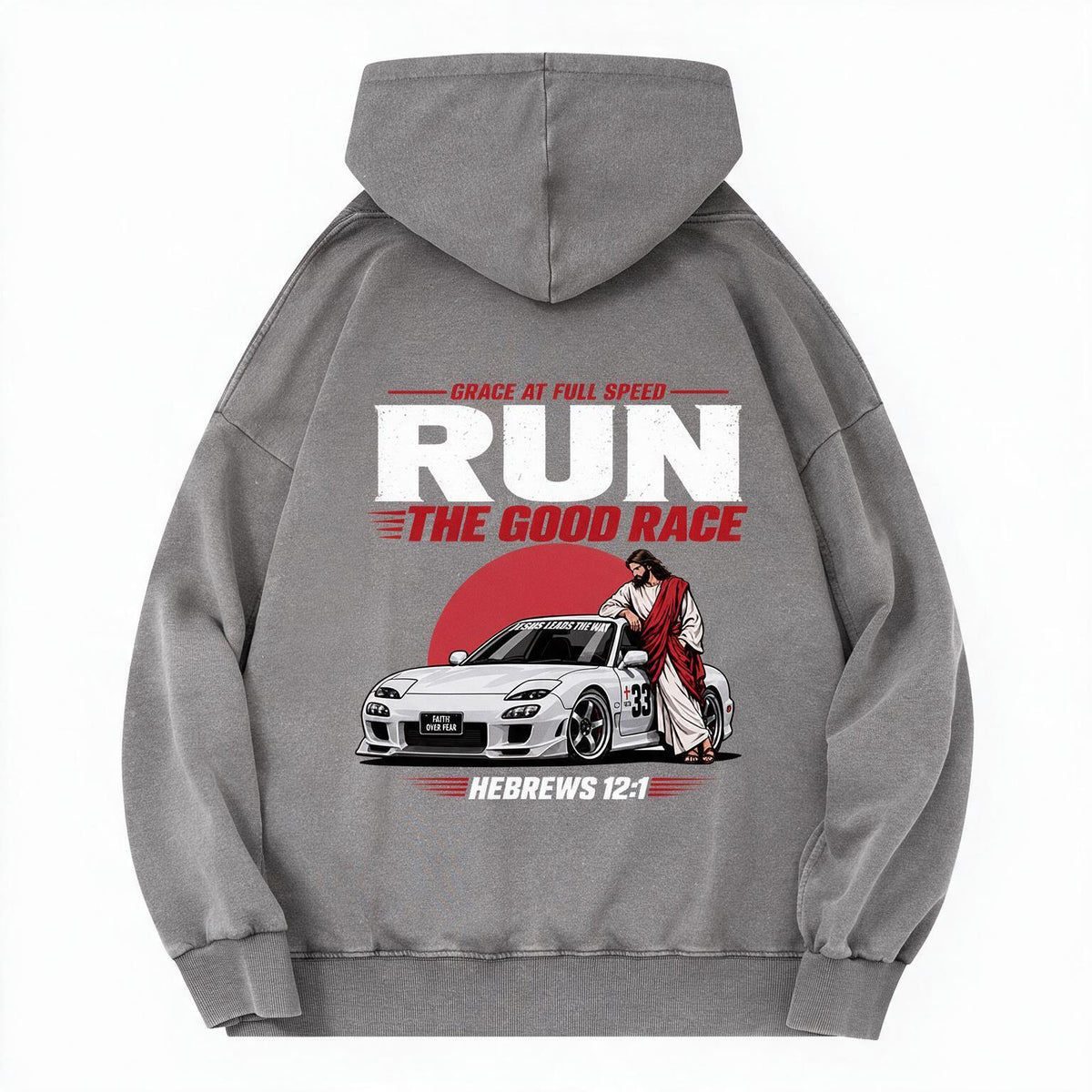 The Good Race Jesus Leads The Way Vintage Christian Washed Hoodie