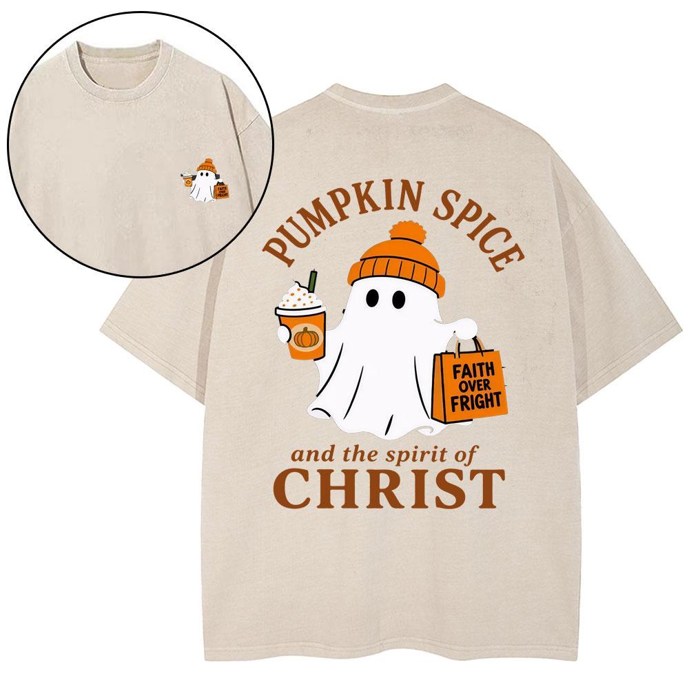 Pumpkin Spice And The Spirit Of Christ Christian Washed T-Shirt
