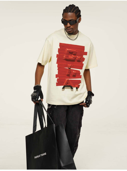 3D Plastic Bag American Street Text T-Shirt