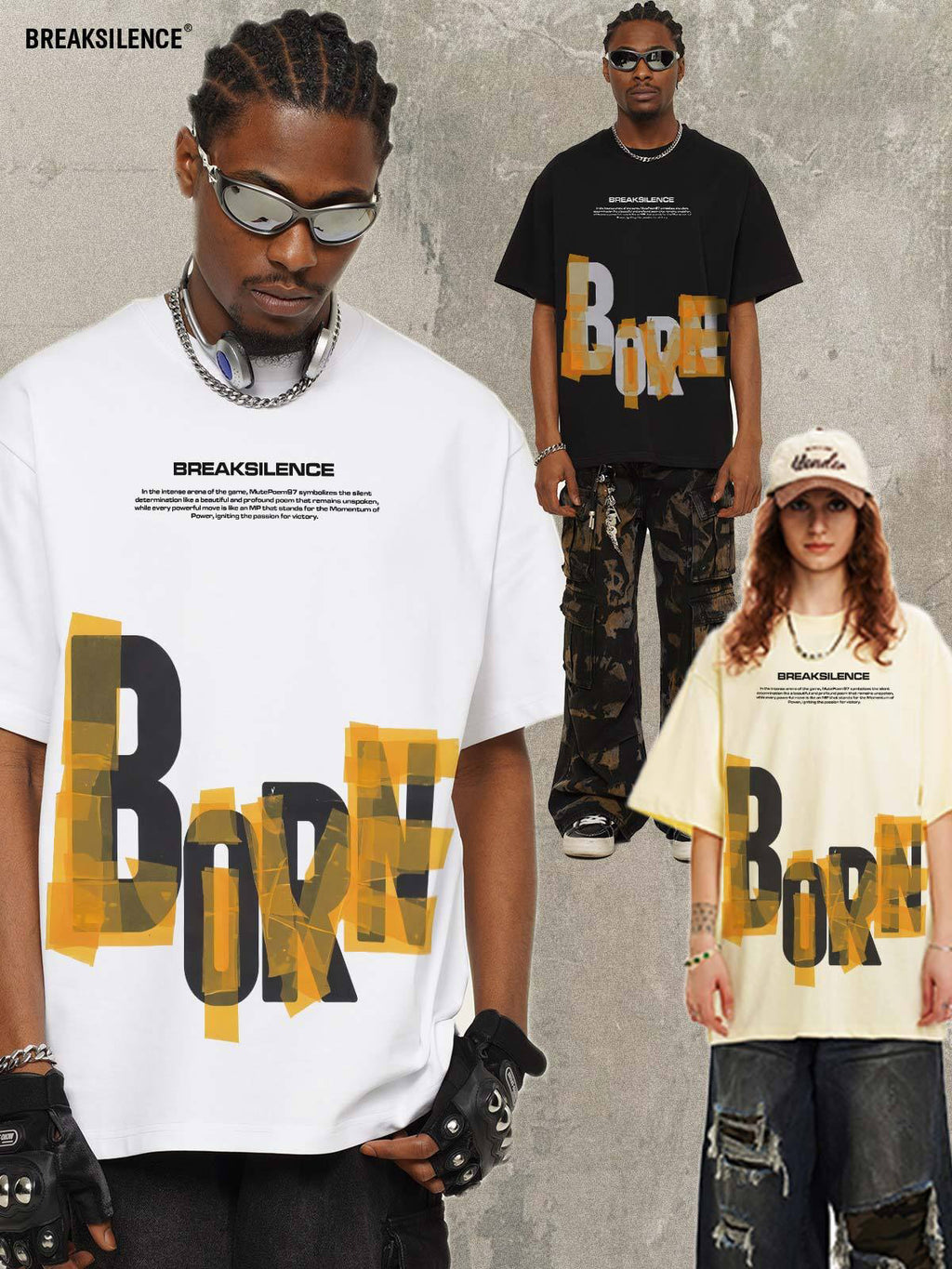 Tape Overlay "BORN" T-Shirt