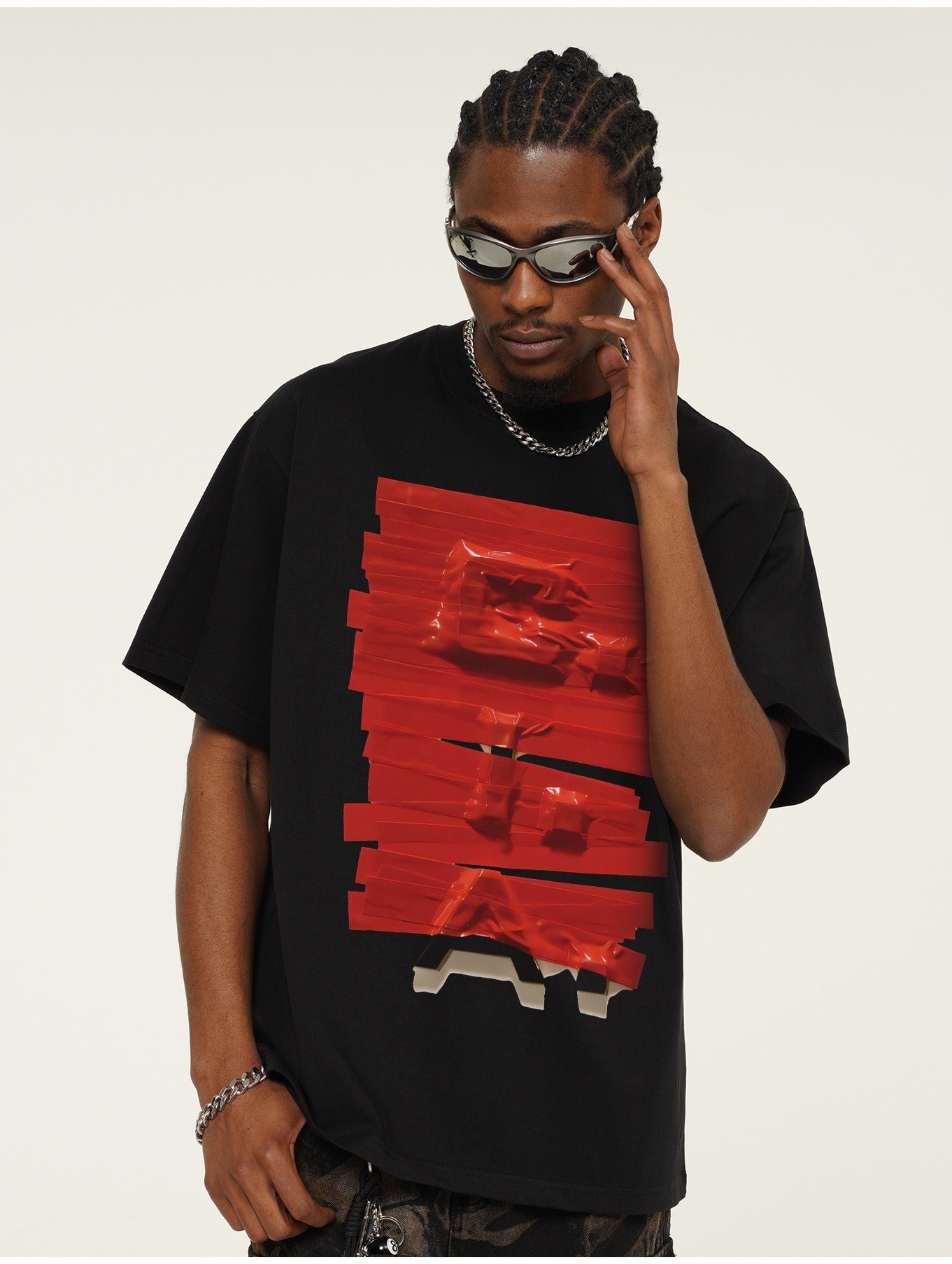 3D Plastic Bag American Street Text T-Shirt