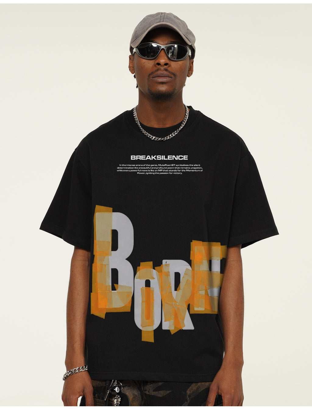 Tape Overlay "BORN" T-Shirt