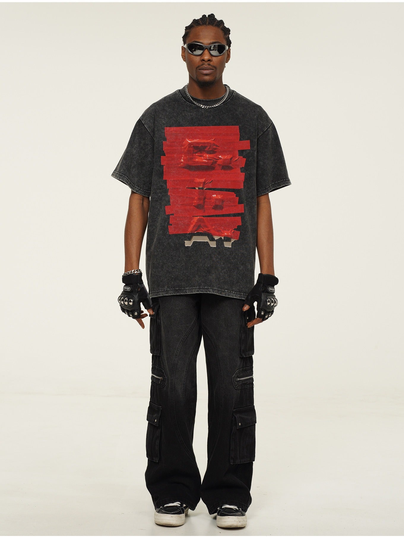 3D Plastic Bag American Street Text T-Shirt