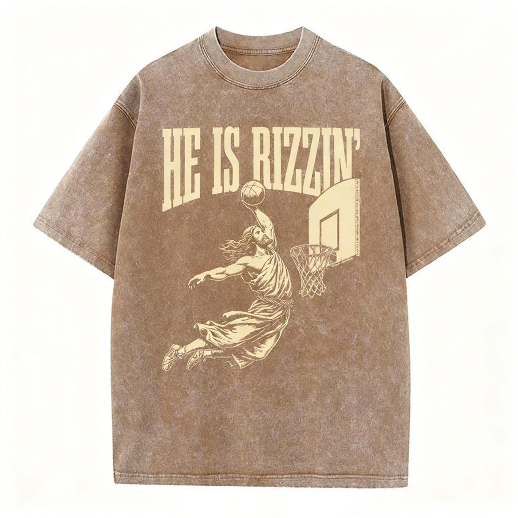 He Is Rizzin Christian Washed T-Shirt