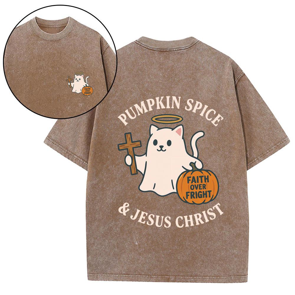 Pumpkin Spice & Jesus Christ Christian Washed T-Shirt