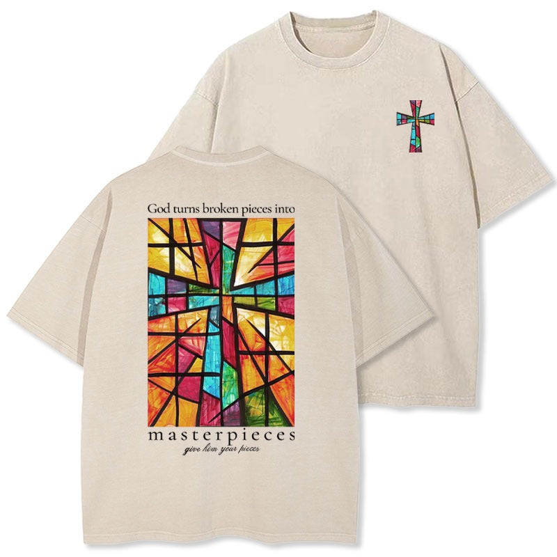 God Turns Broken Pieces Into Masterpieces Christian Washed T-Shirt