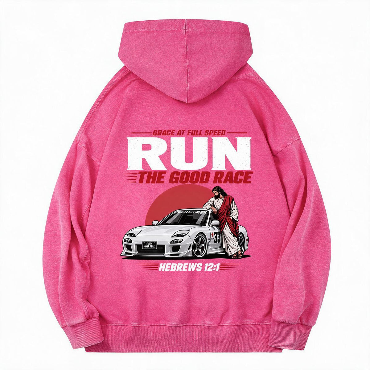 The Good Race Jesus Leads The Way Vintage Christian Washed Hoodie