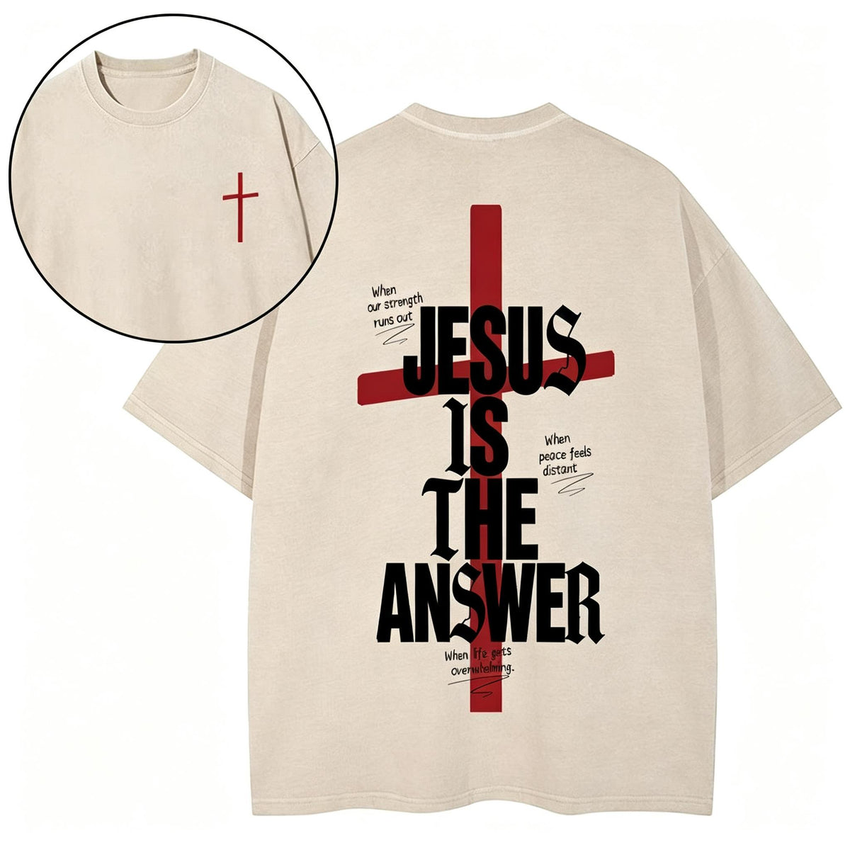 Jesus Is The Answer Christian Washed T-Shirt Oversized Streetwear Tee Graphic Faith Shirts