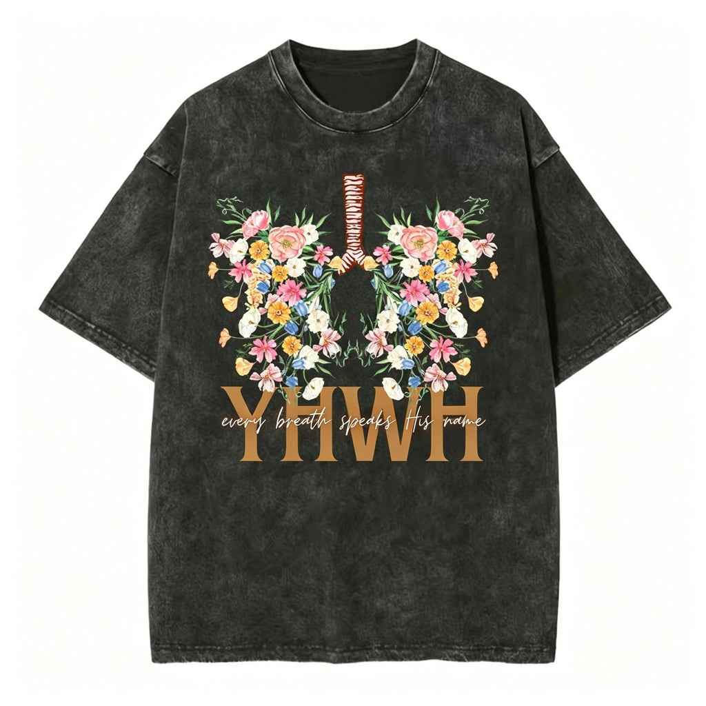 YHWH Floral Christian Washed T-Shirt