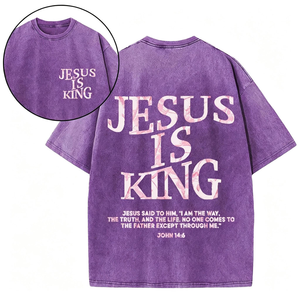 Jesus Is King Camo Christian Washed T-Shirt Oversized Streetwear Tee Jesus Tshirt