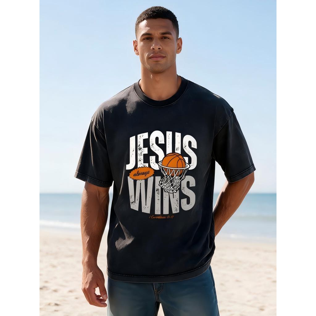 Jesus Always Wins Christian Washed T-Shirt
