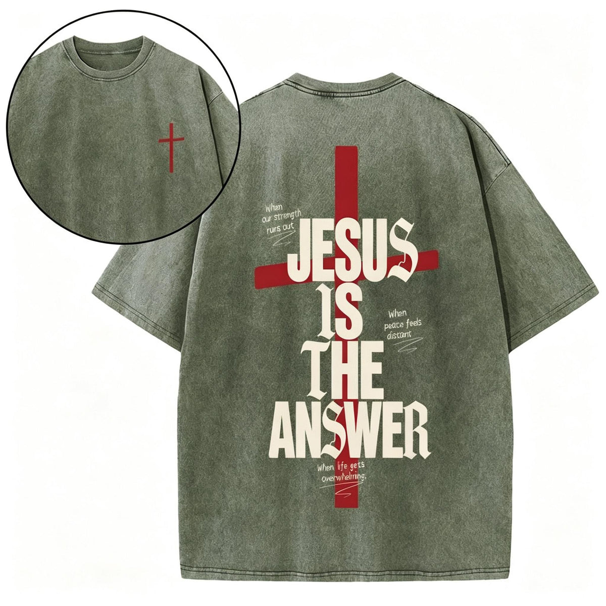 Jesus Is The Answer Christian Washed T-Shirt Oversized Streetwear Tee Graphic Faith Shirts
