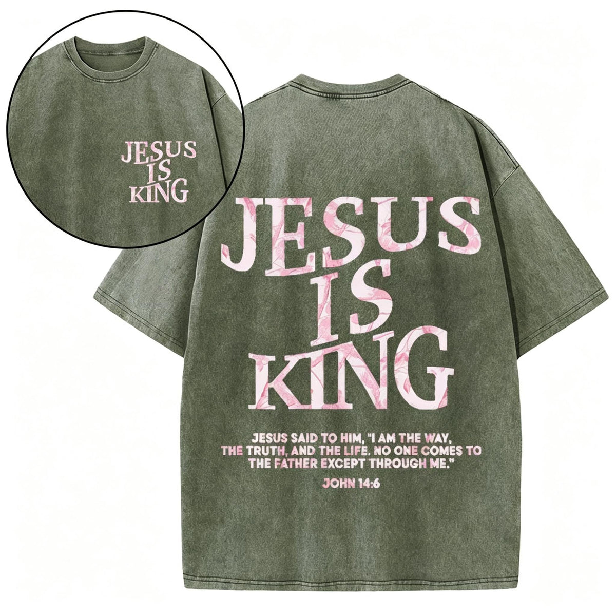 Jesus Is King Camo Christian Washed T-Shirt Oversized Streetwear Tee Jesus Tshirt