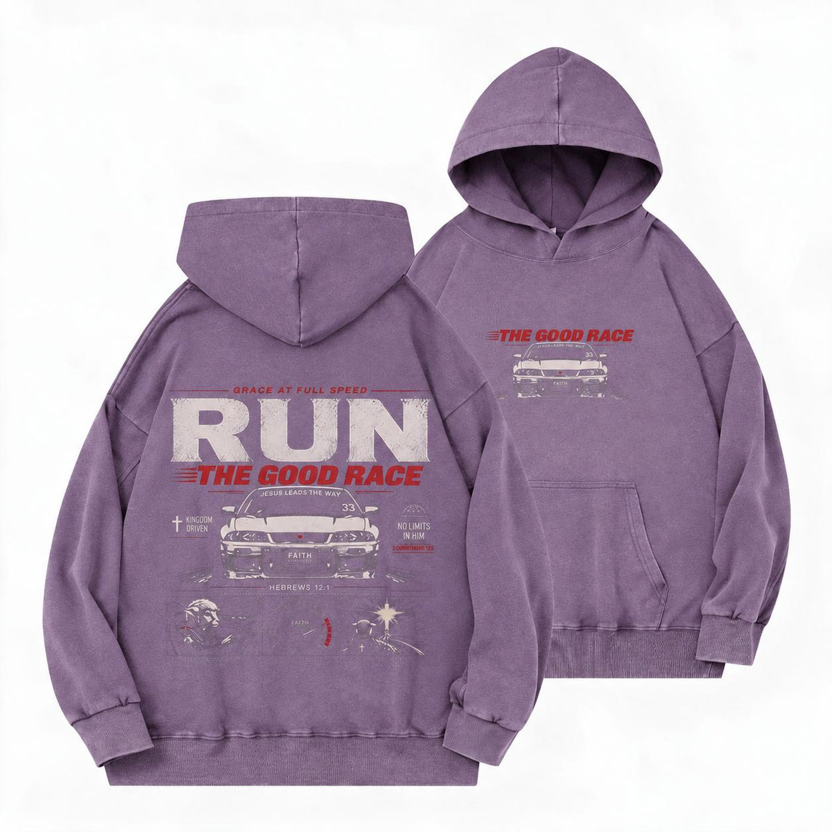 The Good Race Jesus Leads The Way Vintage Christian Washed Hoodie