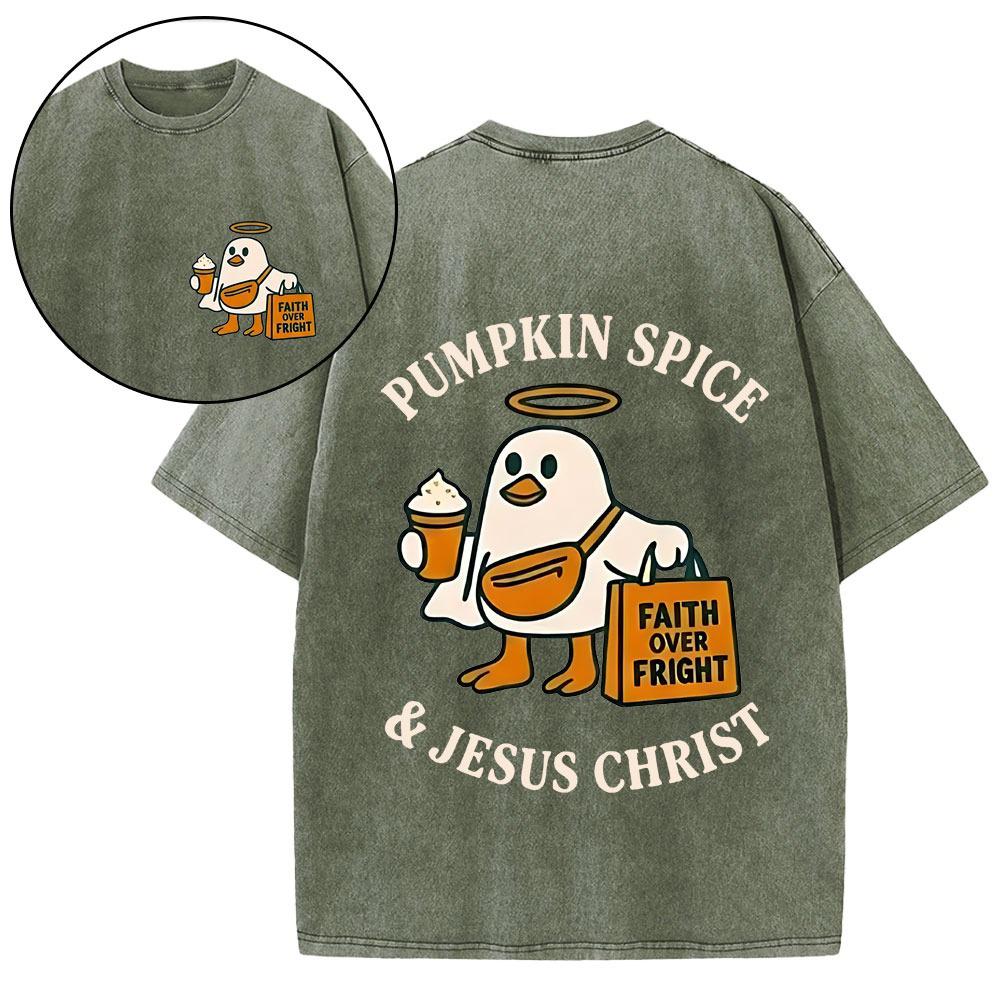 Pumpkin Spice & Jesus Christ Christian Washed T-Shirt