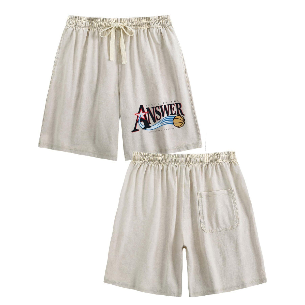 Jesus Is The Answer Christian Washed Shorts