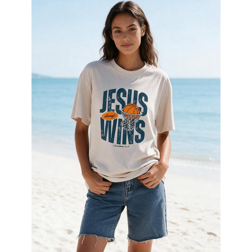 Jesus Always Wins Christian Washed T-Shirt