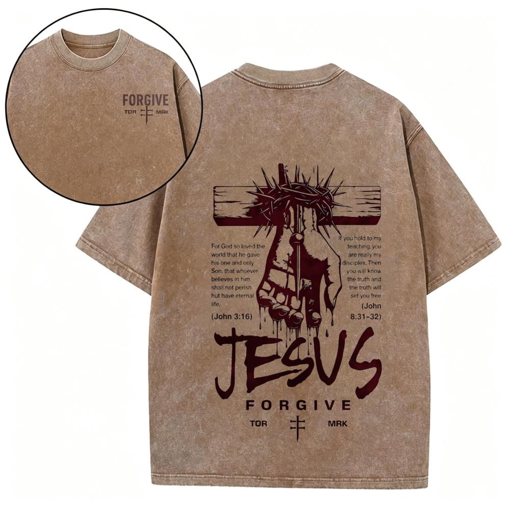 Jesus Forgive Acid Wash Christian Tee
