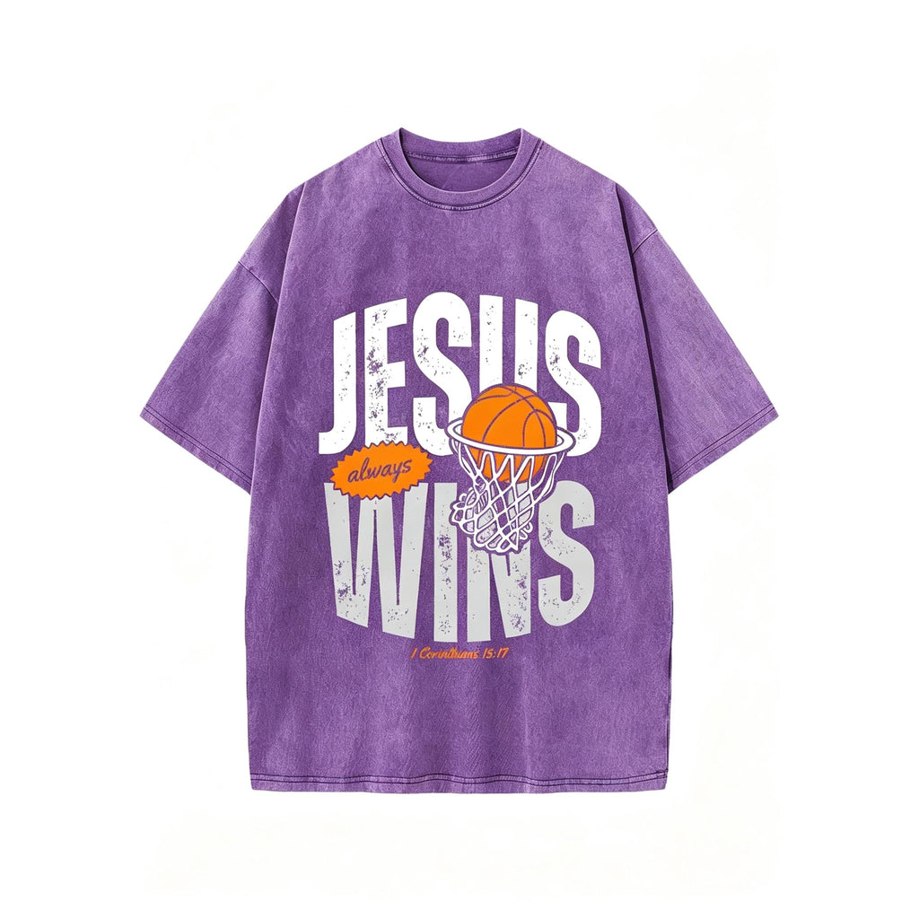 Jesus Always Wins Christian Washed T-Shirt