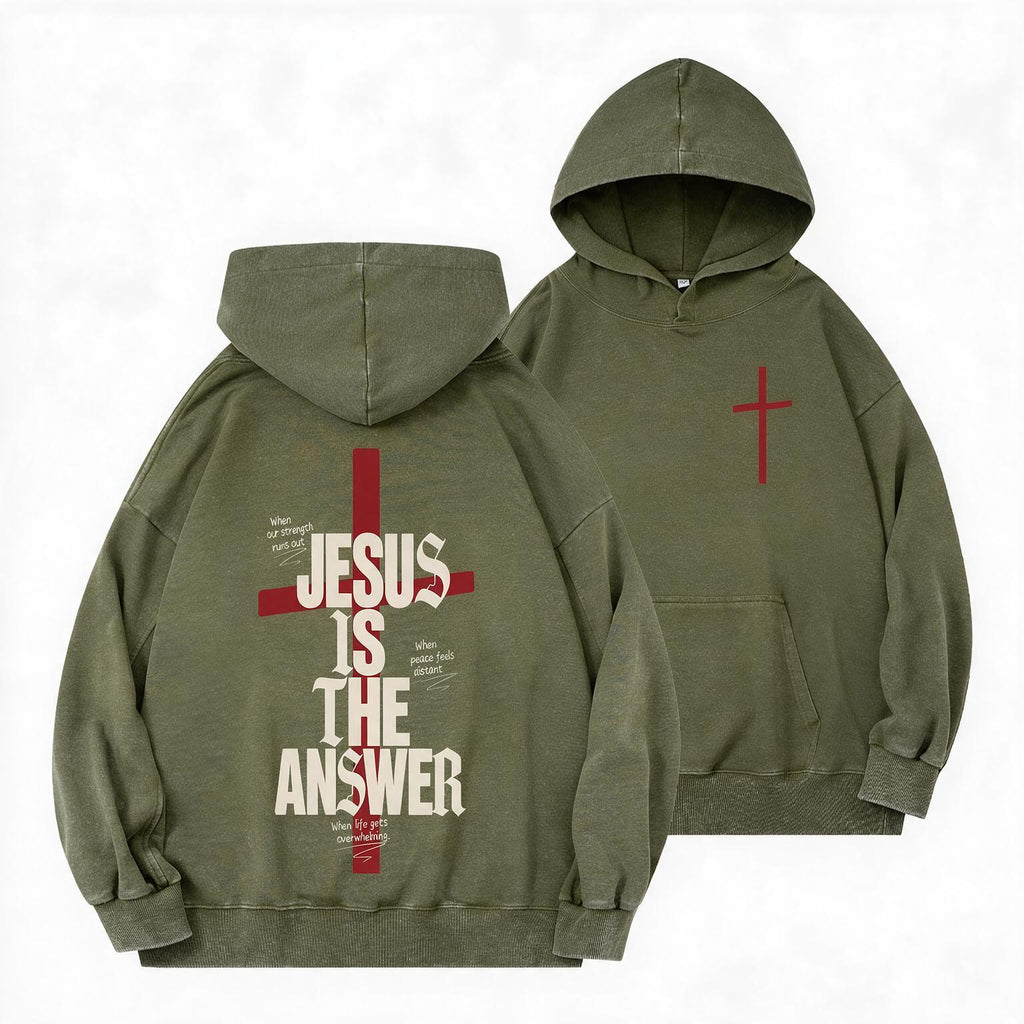 Jesus Is The Answer Vintage Christian Washed Hoodie