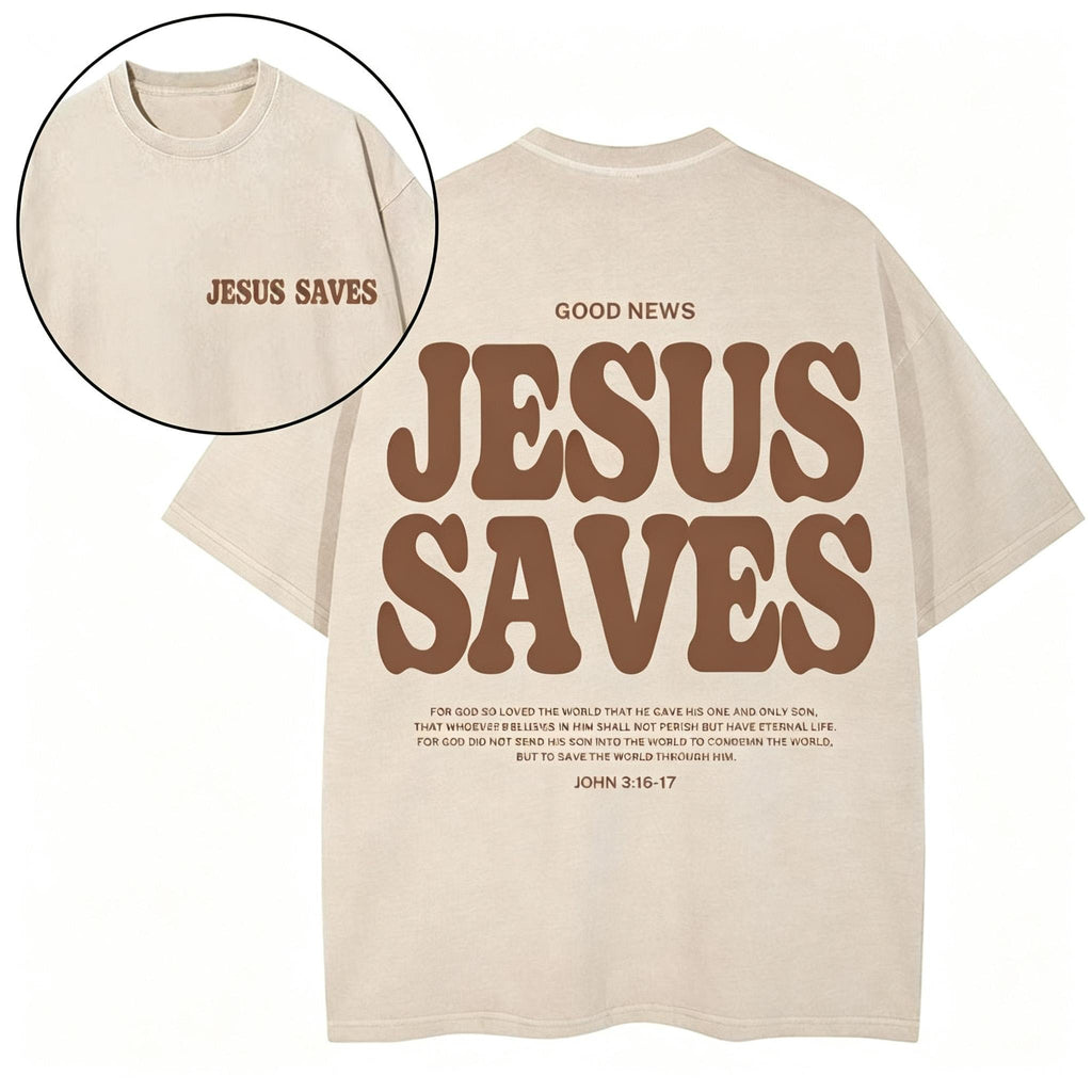 Unisex Jesus Saves Christian Washed Loose Fit Vintage Cotton Graphic T-Shirt