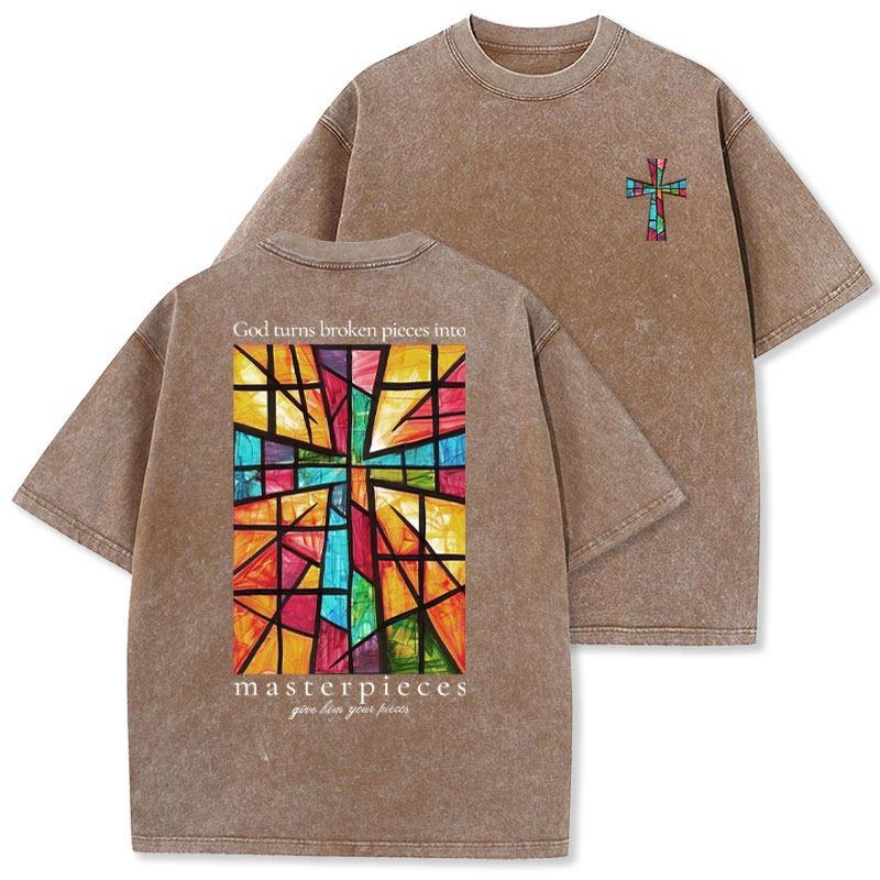 God Turns Broken Pieces Into Masterpieces Christian Washed T-Shirt