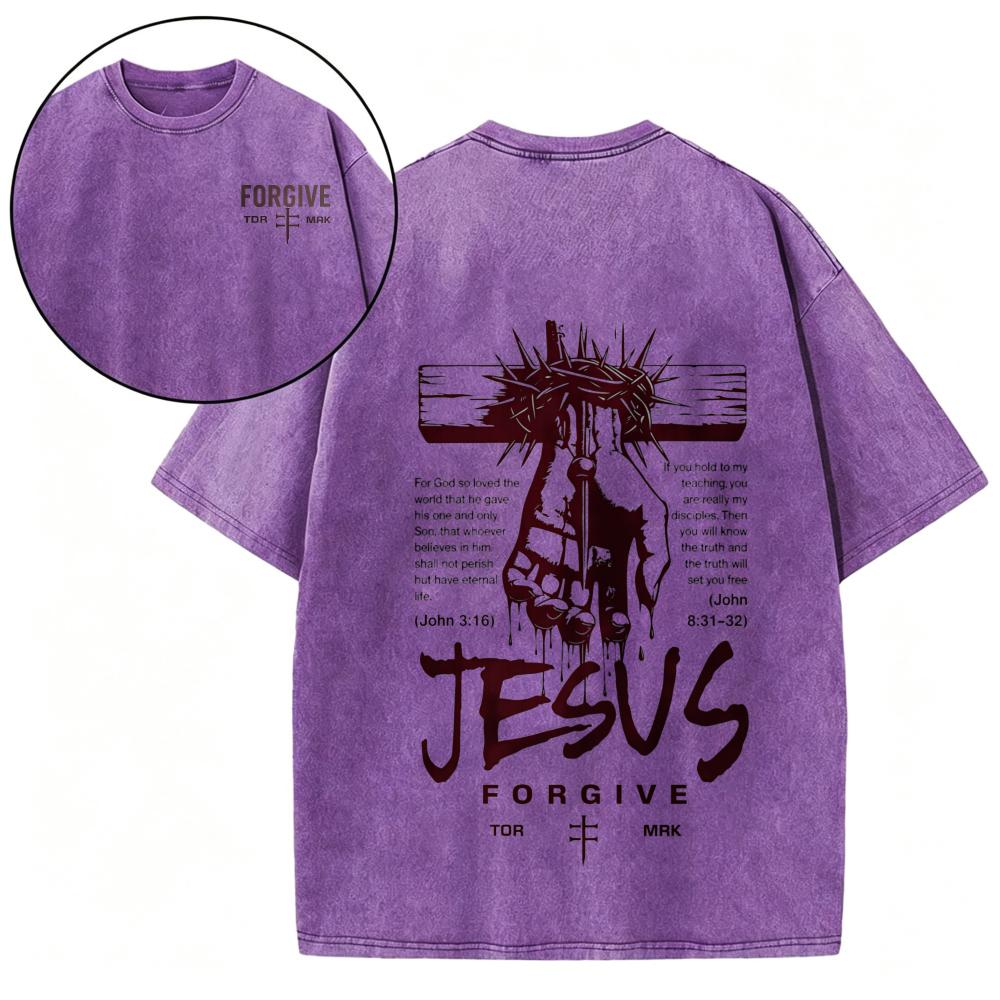 Jesus Forgive Acid Wash Christian Tee