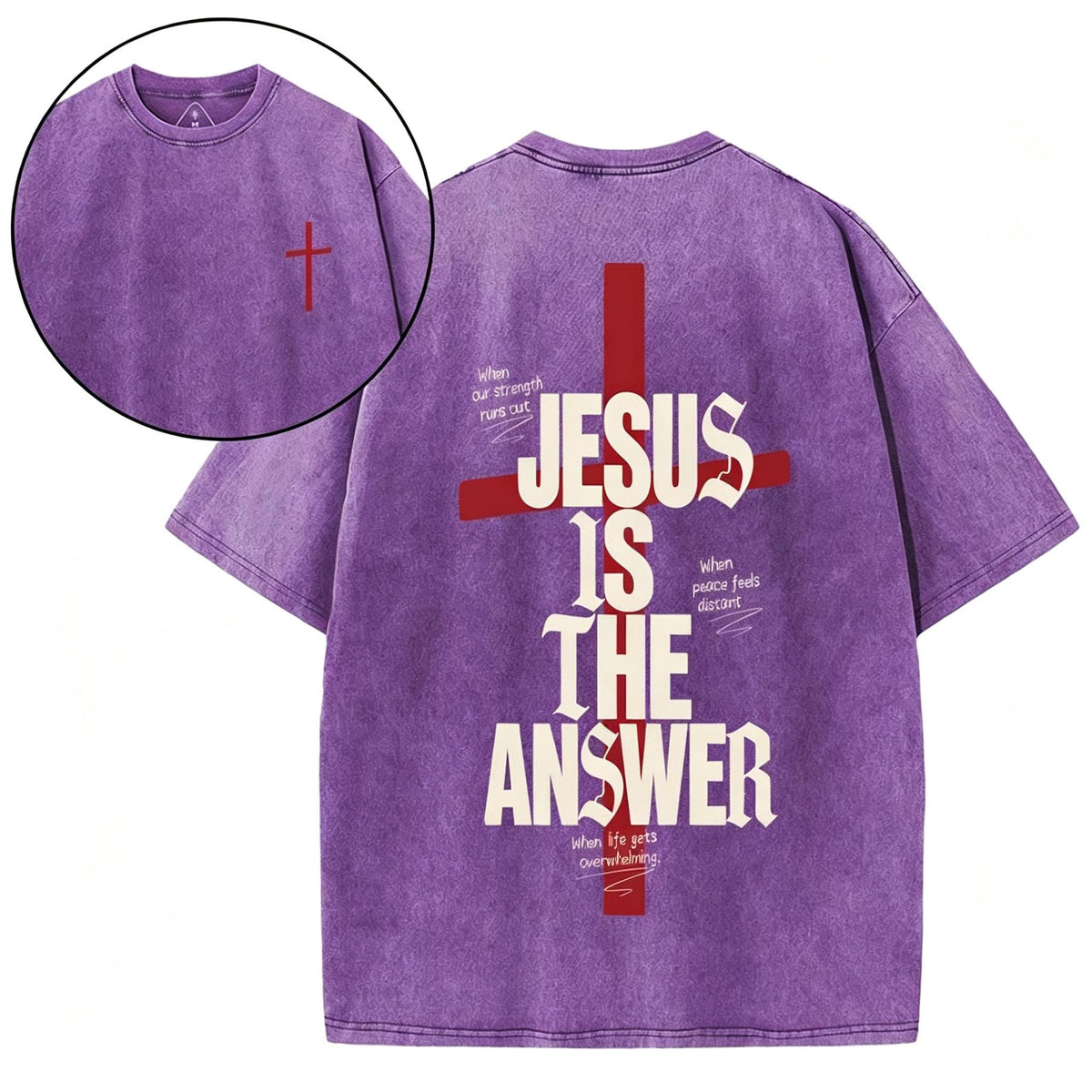 Jesus Is The Answer Christian Washed T-Shirt Oversized Streetwear Tee Graphic Faith Shirts