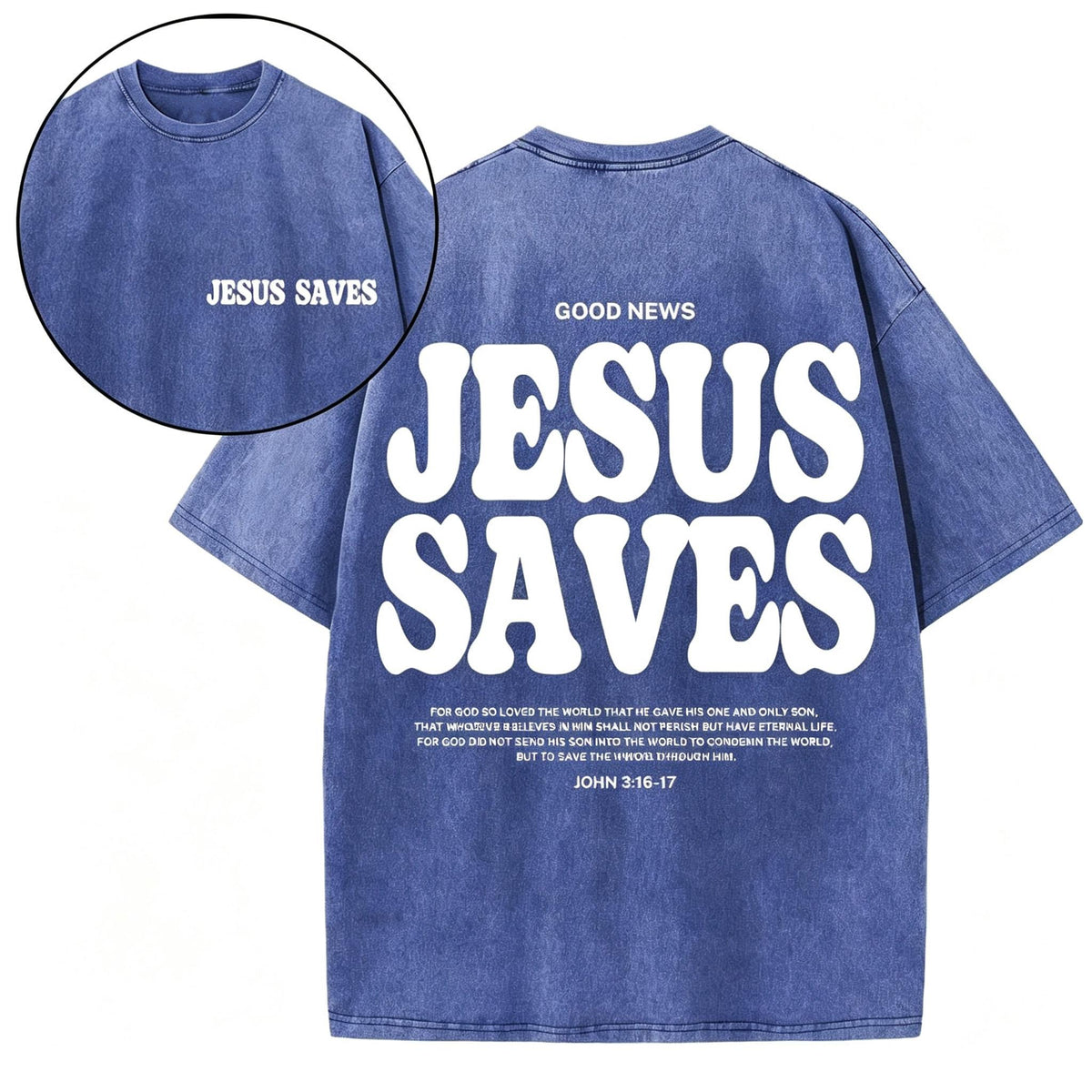Unisex Jesus Saves Christian Washed Loose Fit Vintage Cotton Graphic T-Shirt