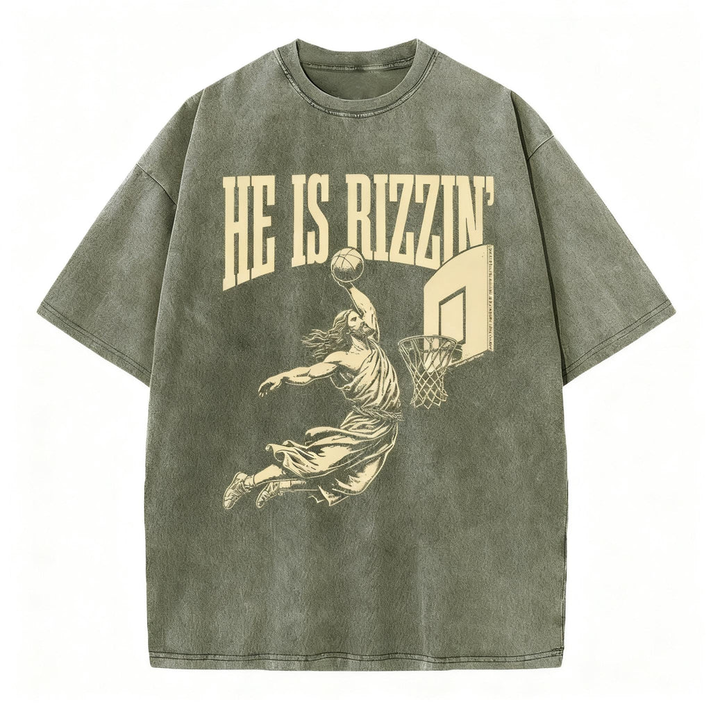 He Is Rizzin Christian Washed T-Shirt
