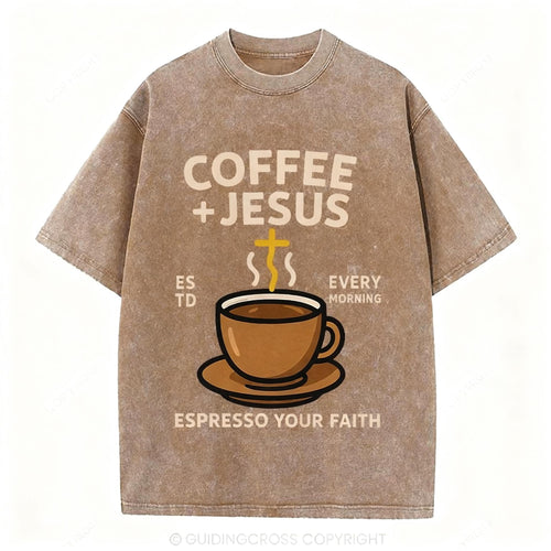Coffee And Jesus Christian Washed T-Shirt
