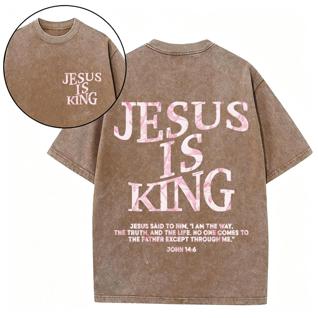 Jesus Is King Camo Christian Washed T-Shirt Oversized Streetwear Tee Jesus Tshirt