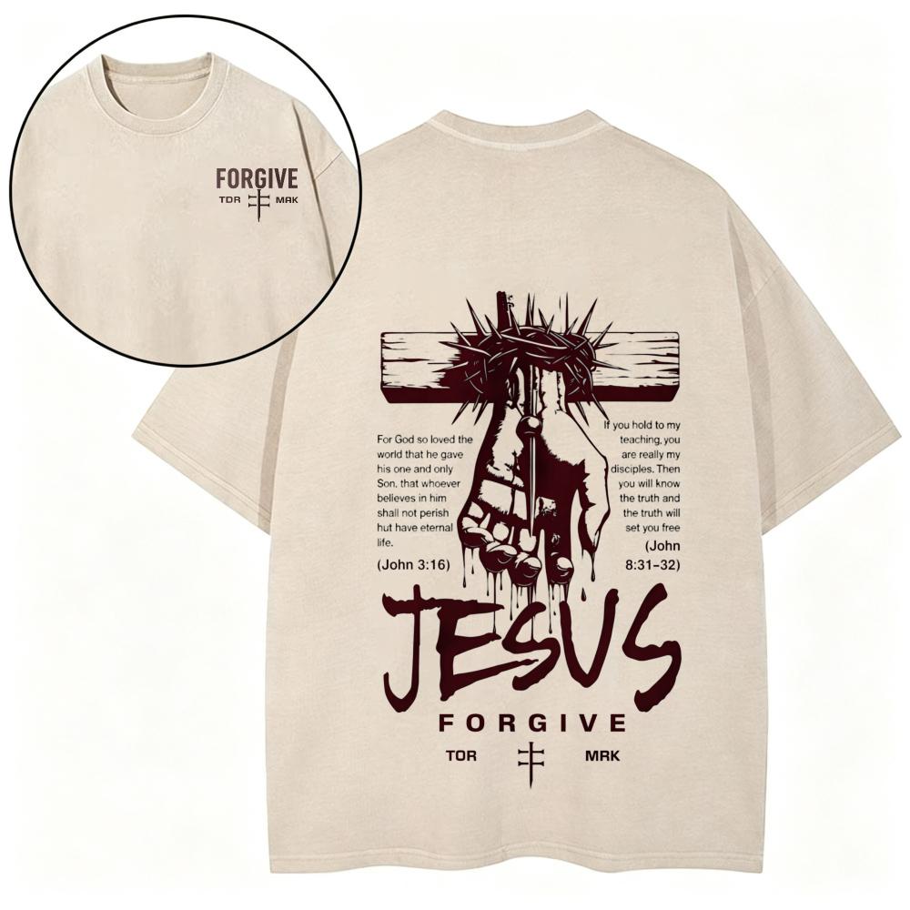 Jesus Forgive Acid Wash Christian Tee
