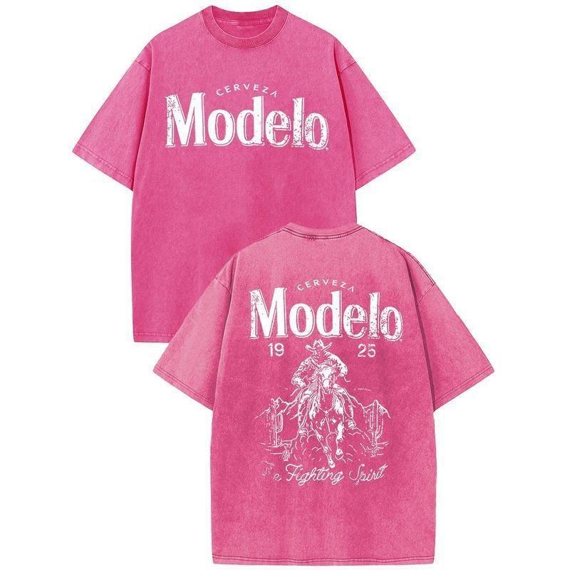 Modelo Cowboy Graphic Tee - 230g Heavyweight Vintage Washed Streetwear Shirt, Y2K Oversized Retro Cotton Top, Men's Summer Casual Desert Scene Graphic T-Shirt
