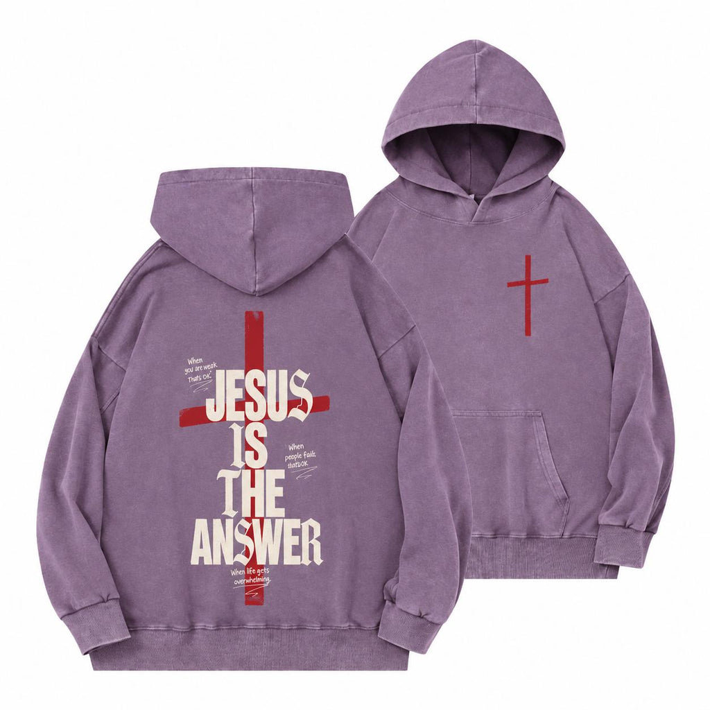 Jesus Is The Answer Vintage Christian Washed Hoodie