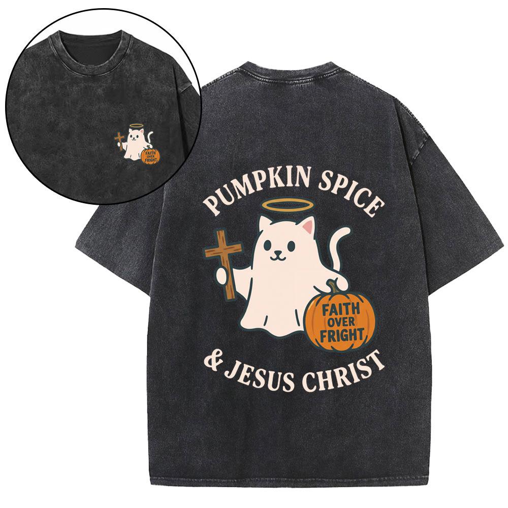 Pumpkin Spice & Jesus Christ Christian Washed T-Shirt