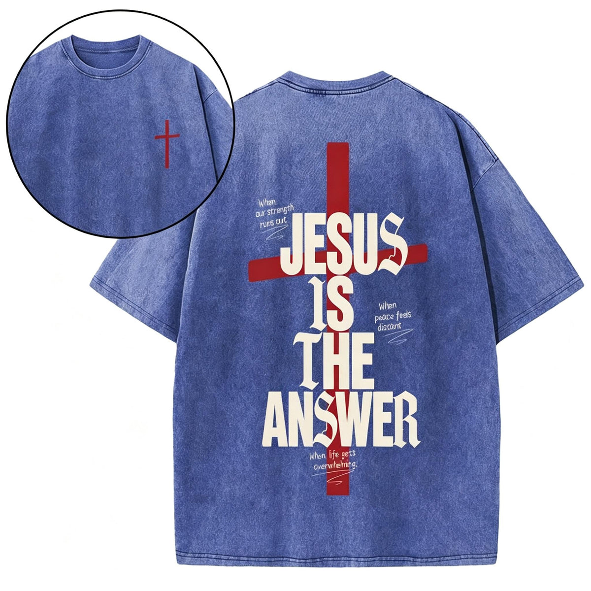 Jesus Is The Answer Christian Washed T-Shirt Oversized Streetwear Tee Graphic Faith Shirts