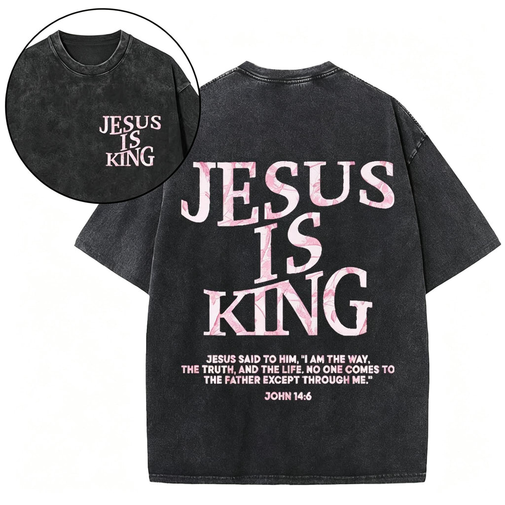 Jesus Is King Camo Christian Washed T-Shirt Oversized Streetwear Tee Jesus Tshirt