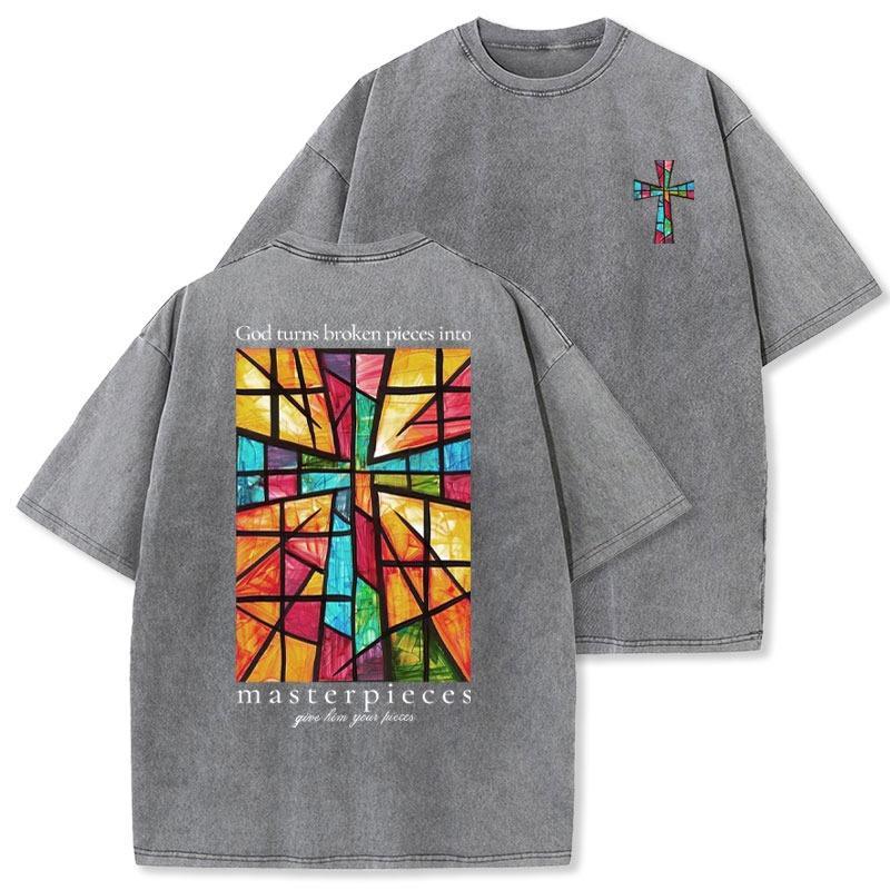 God Turns Broken Pieces Into Masterpieces Christian Washed T-Shirt
